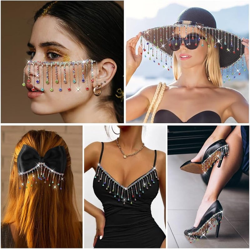 Liwidon Rhinestone Fringe Trim, Colorful Rhinestone Trim Ribbon Tassel Belt Chain Diamond Crystal Beaded Fringe for Sewing Clothing Craft Wedding Accessories Jewelry Personalized DIY Decoration - Image 4